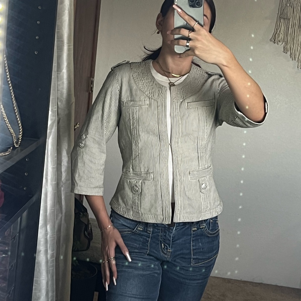 Live a Little Women's Light Green Striped Blazer